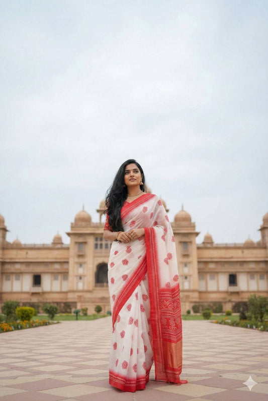 Crepe Satin Silk Saree with Bandini