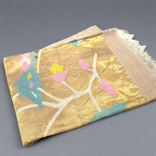 Elegant and Classy Cream Colour Muslin Jamdani Tissue weaving Saree