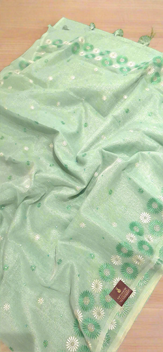 Lenin Tissue Saree with Embroidery & Mirror work