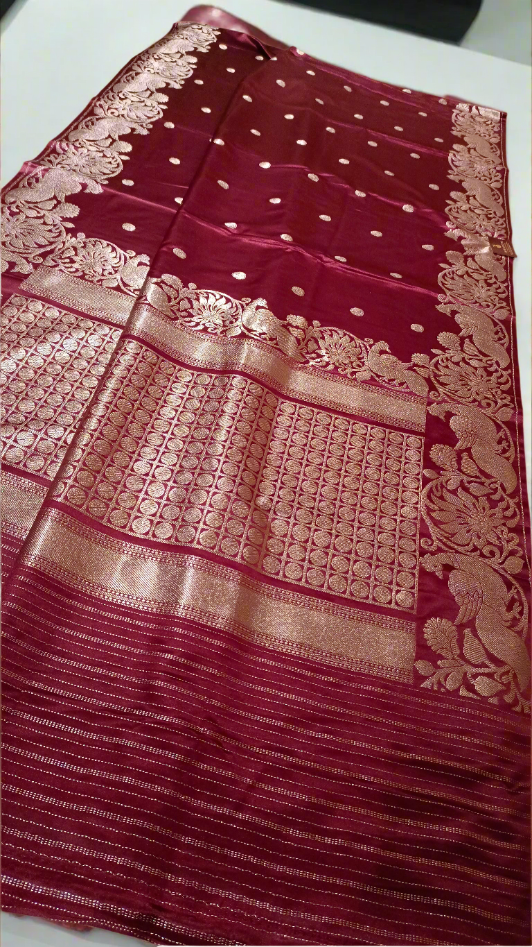 Crepe Satin Silk with Peacock Weaving