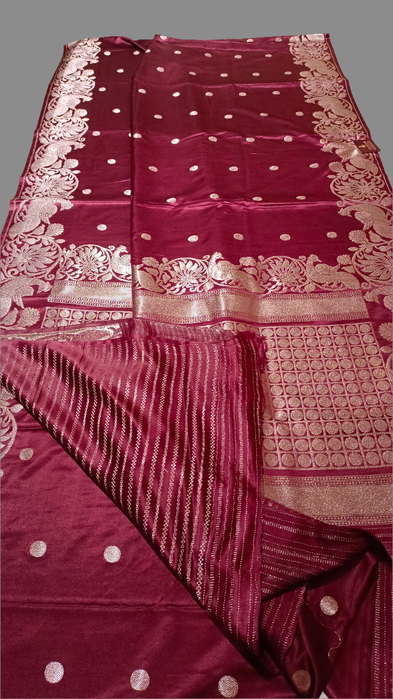 Crepe Satin Silk saree with Peacock Weaving