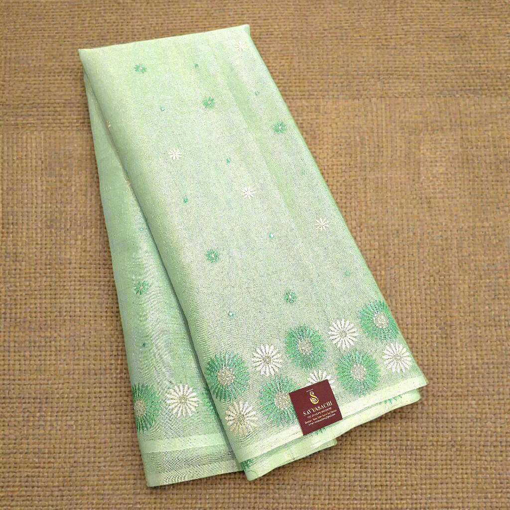 Lenin Tissue Saree with Embroidery & Mirror work