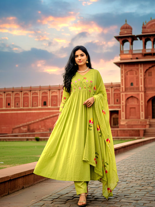 Lime Green Heavy Cotton 3pc Suit
