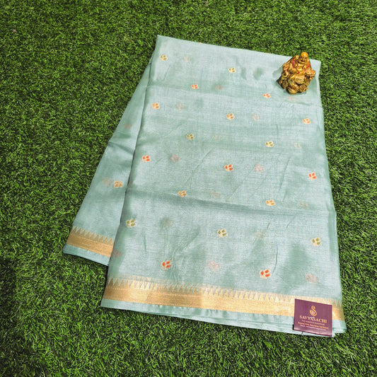 Elegant Pastel Blue Pure Raw mango Silk with Meena weaving butis