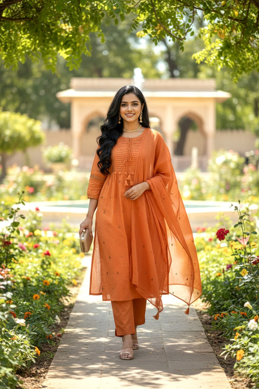 Orange Silly Cotton 3pc Suit