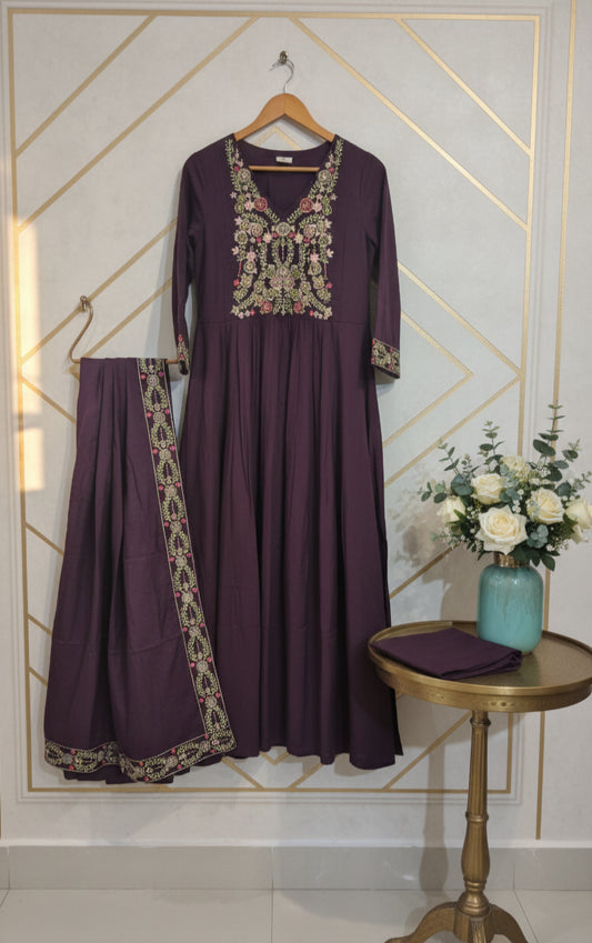 Beautiful Wine colour ready to wear embroidery 3pc Suit