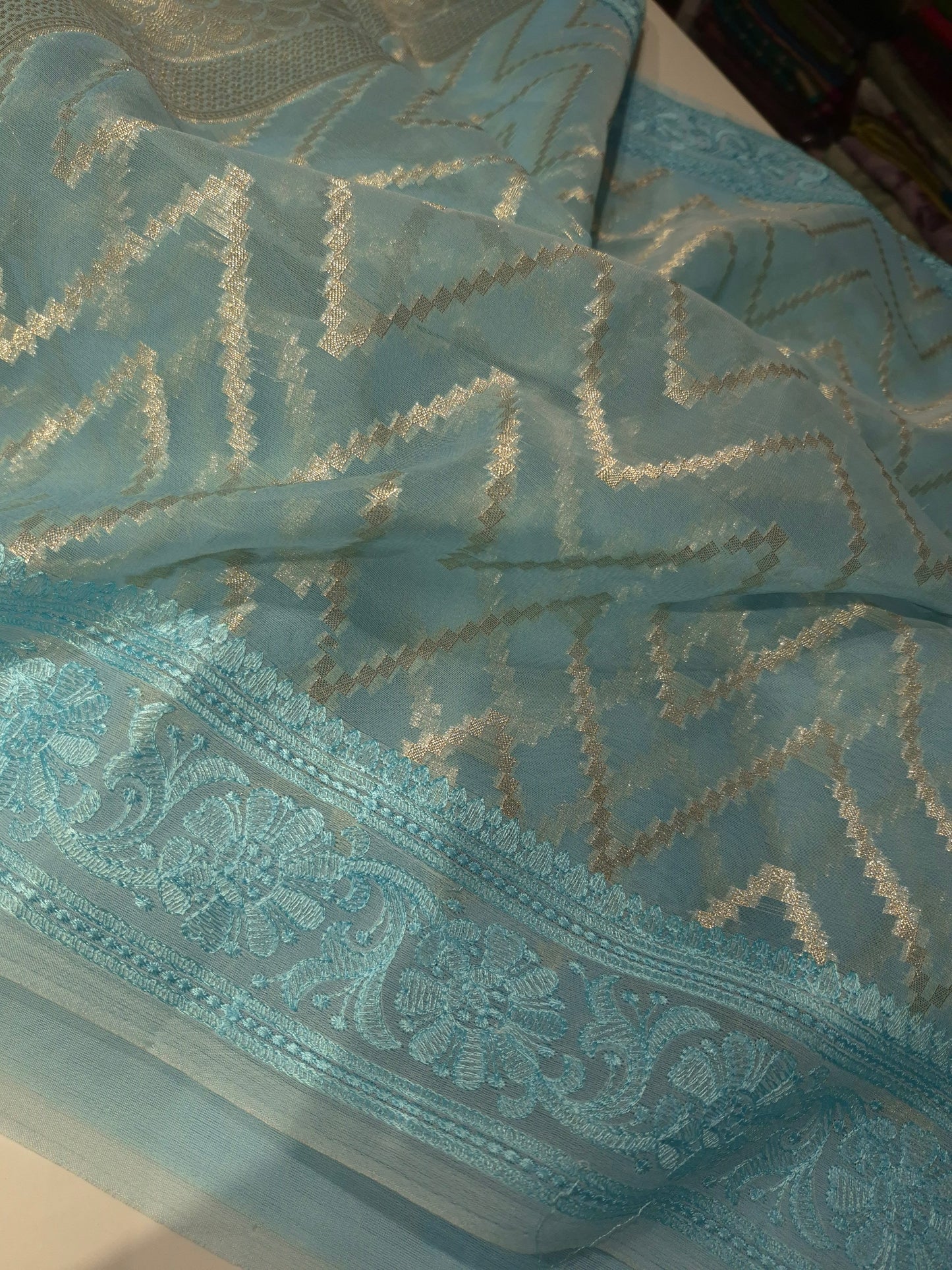 Kora weaving Party wear Saree allover design and beautiful embroidery borders