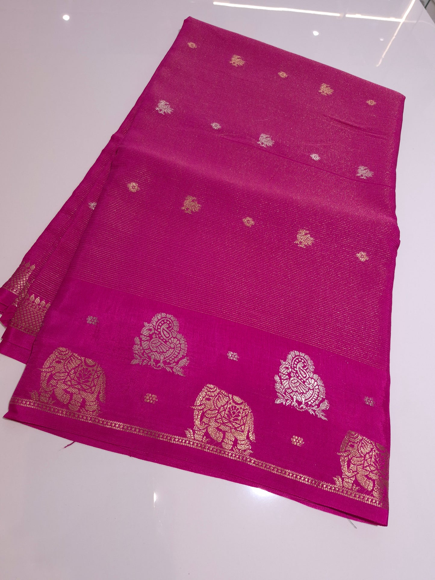 Pink Chiniya Silk Saree with allover weaving butis