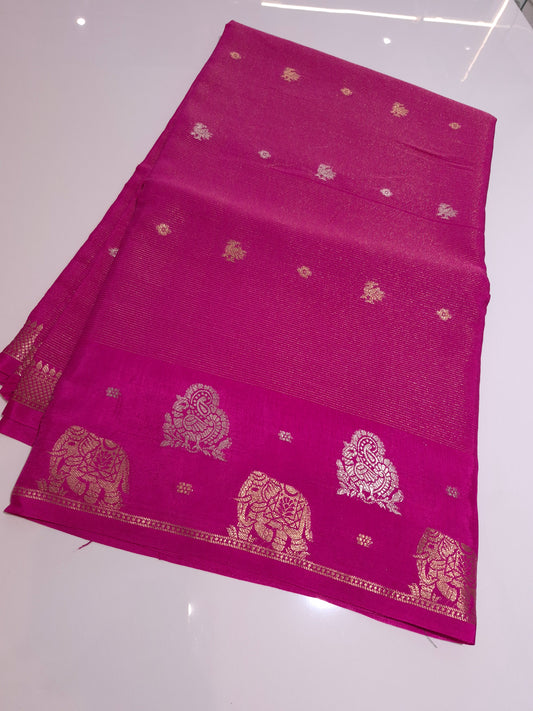 Pink Chiniya Silk Saree with allover weaving butis
