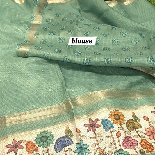 Silk Kota Saree with Pichwai Border & allover Mirror work