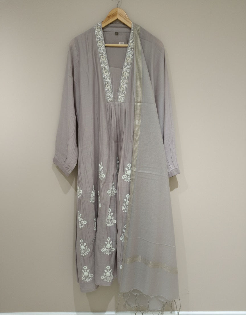 Pure Mulchanderi Silk  Party wear 3pc Suit with Handwork