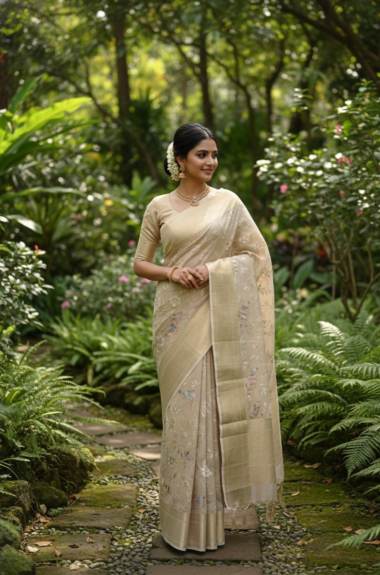Kanchi Soft tissue Silk Saree with Beautiful Embroidery Work along with grand kanchi weaving borders