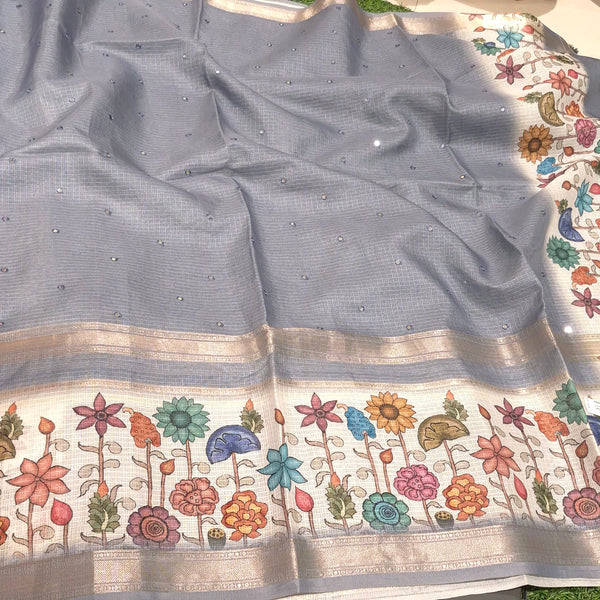 Silk Kota Saree with Pichwai Border & allover Mirror work