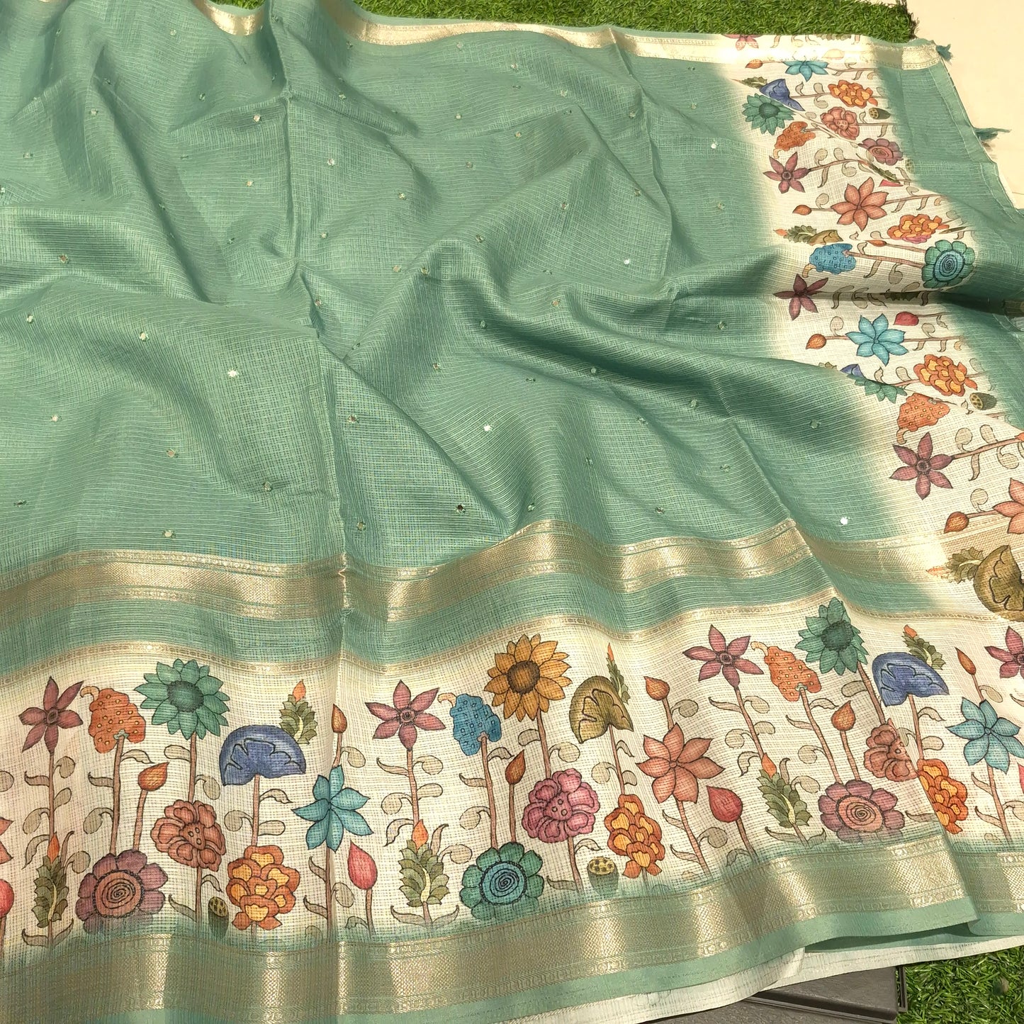 Silk Kota Saree with Pichwai Border & allover Mirror work