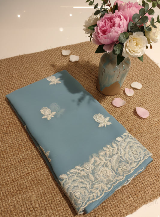 Elegant Kora Chiffon Saree with Beautiful Embroidery Work