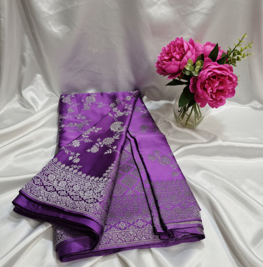 Purple Banarasi Mashru Silk with allover weaving saree