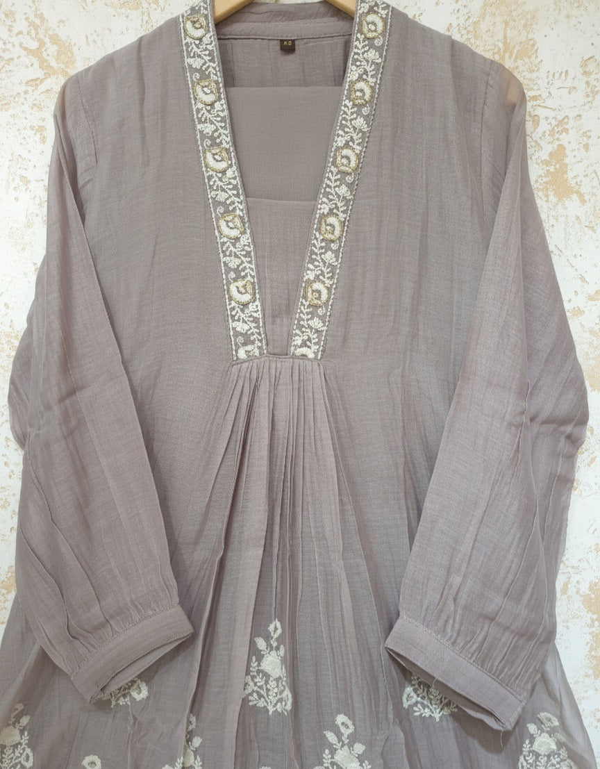 Pure Mulchanderi Silk  Party wear 3pc Suit with Handwork