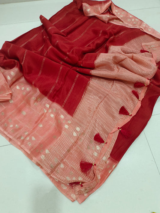 Peach n rust Orange Elegant Semi Mysore Crepe Silk Saree with nice vintage borders