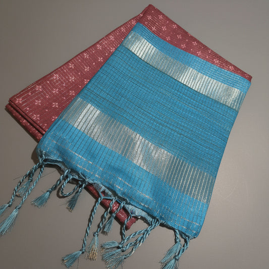 Elegant Premium Tussar Silk with Vintage Checks along with Beautiful Kalamkari blouse