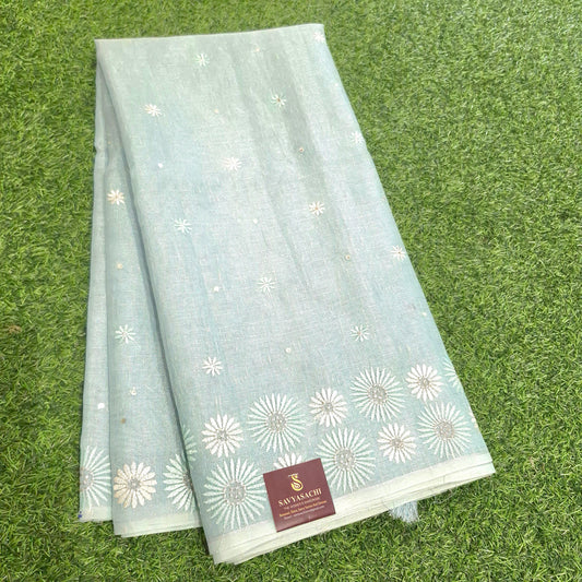 Lenin Tissue Saree With Embroidery & Mirror work