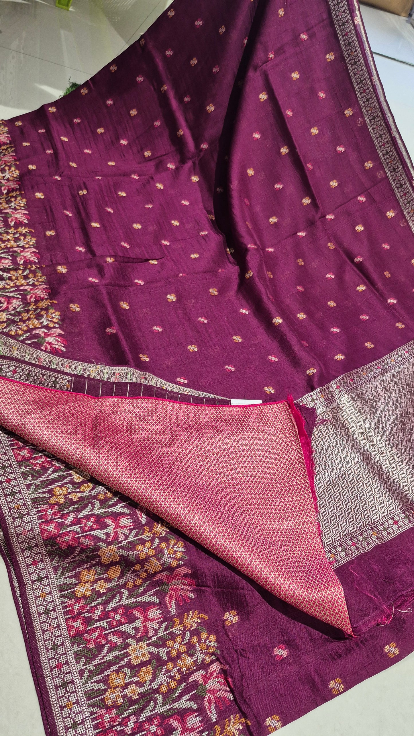 Handloom Wine color Matka Silk With Jamdani weaving