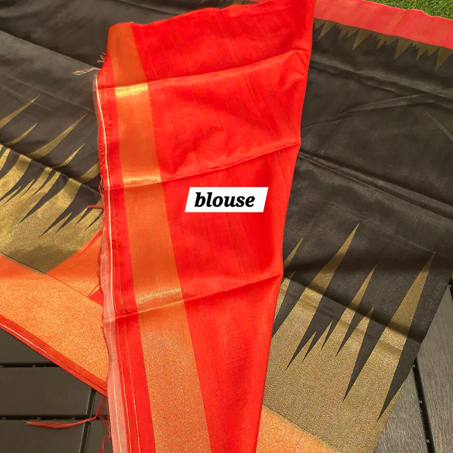 Black and Red Tussar Silk Saree with Ganga Jamuna Borders