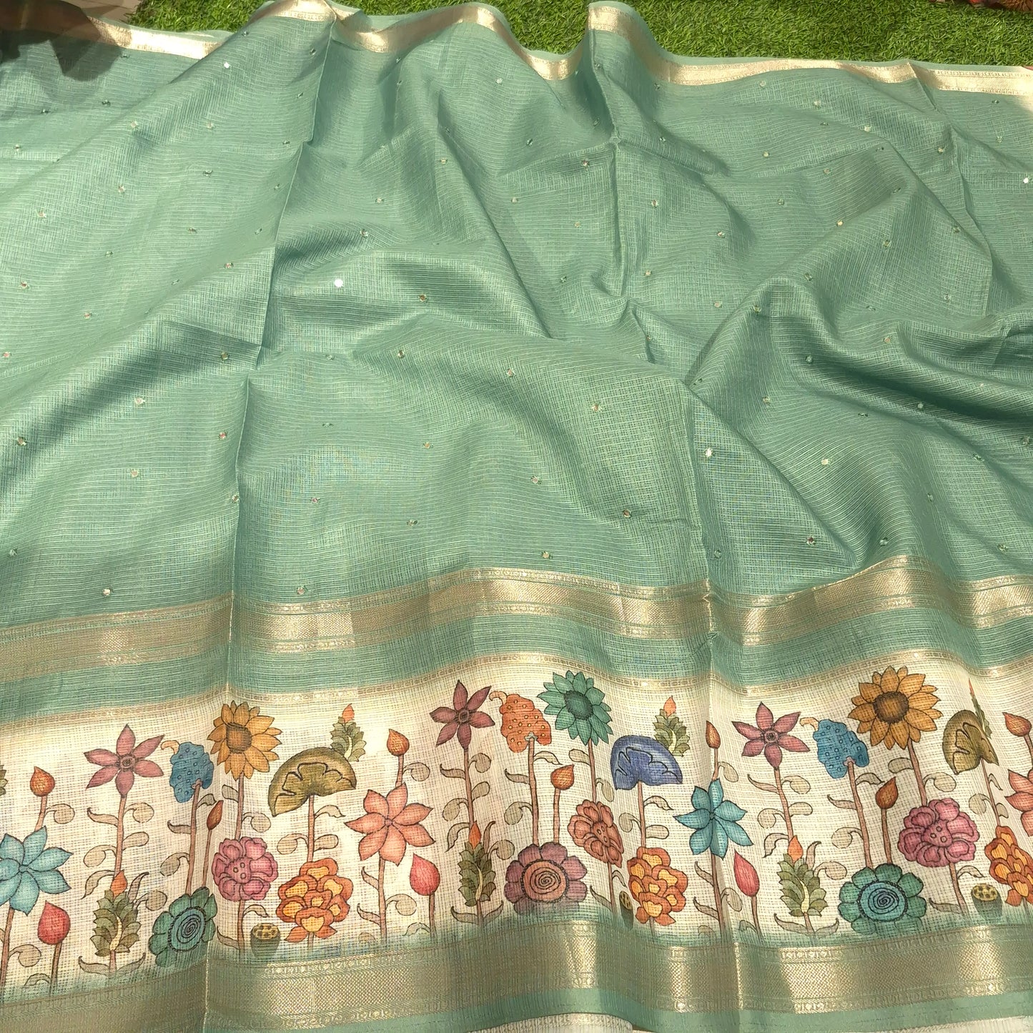 Silk Kota Saree with Pichwai Border & allover Mirror work