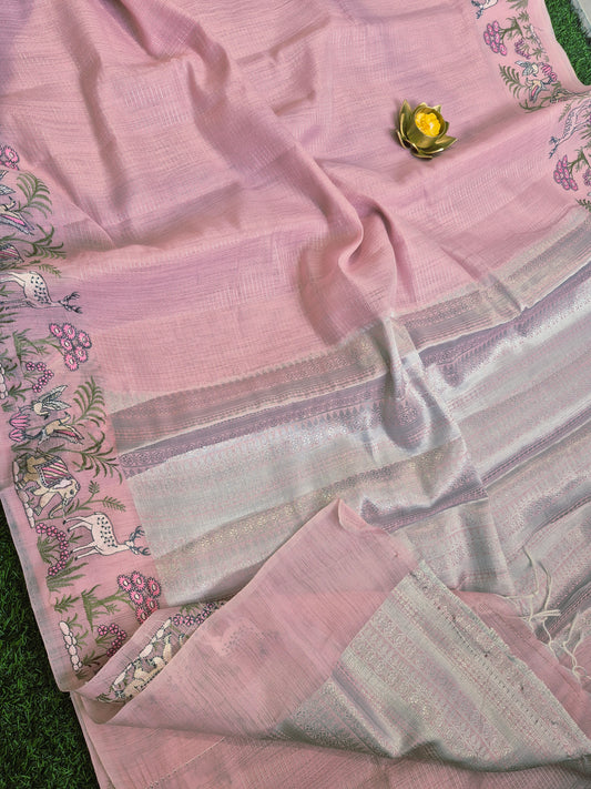 Pure Lenin silk with beautiful embroidery work