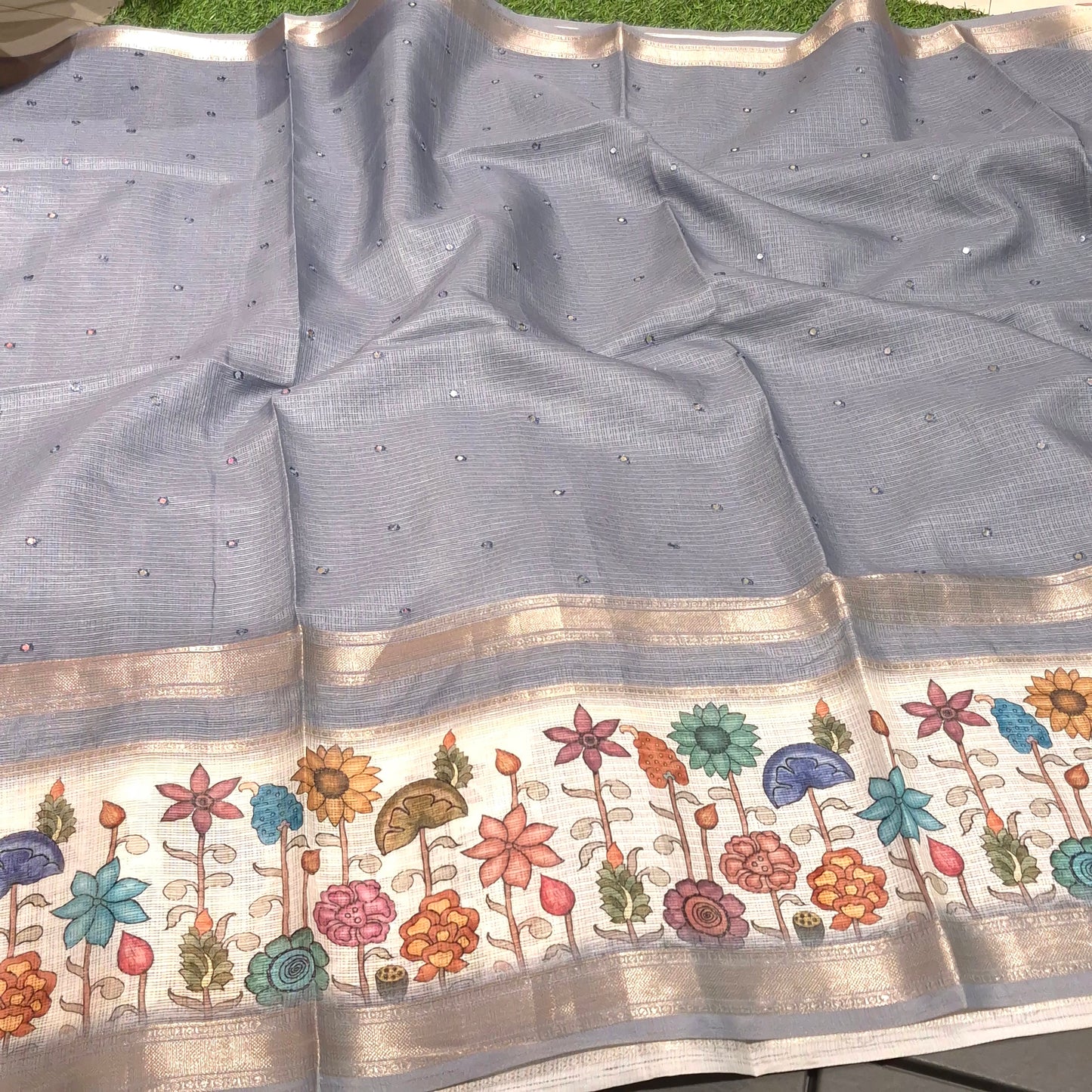 Silk Kota Saree with Pichwai Border & allover Mirror work