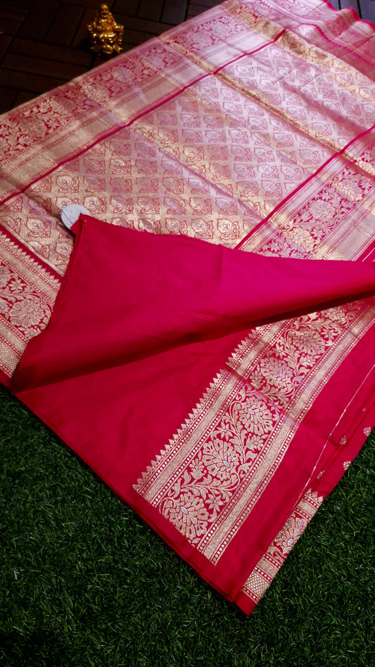 Pink colour Banarasi Kathan Silk Saree