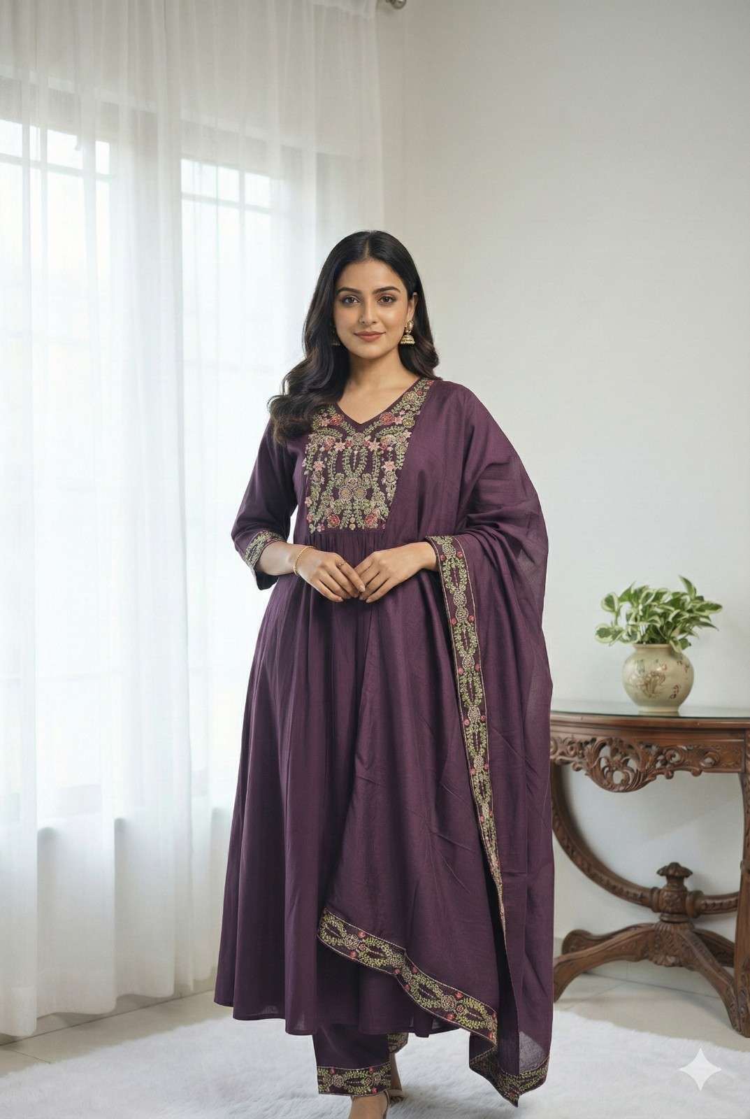Beautiful Wine colour ready to wear embroidery 3pc Suit