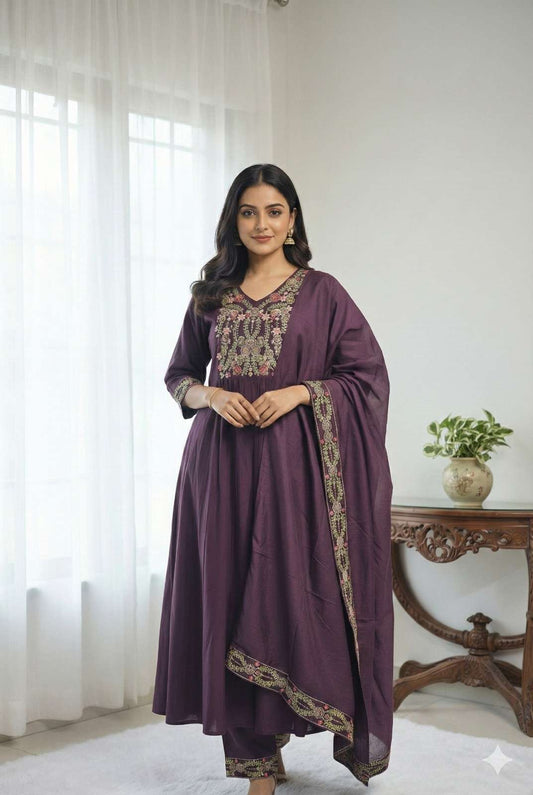 Beautiful Wine colour ready to wear embroidery 3pc Suit