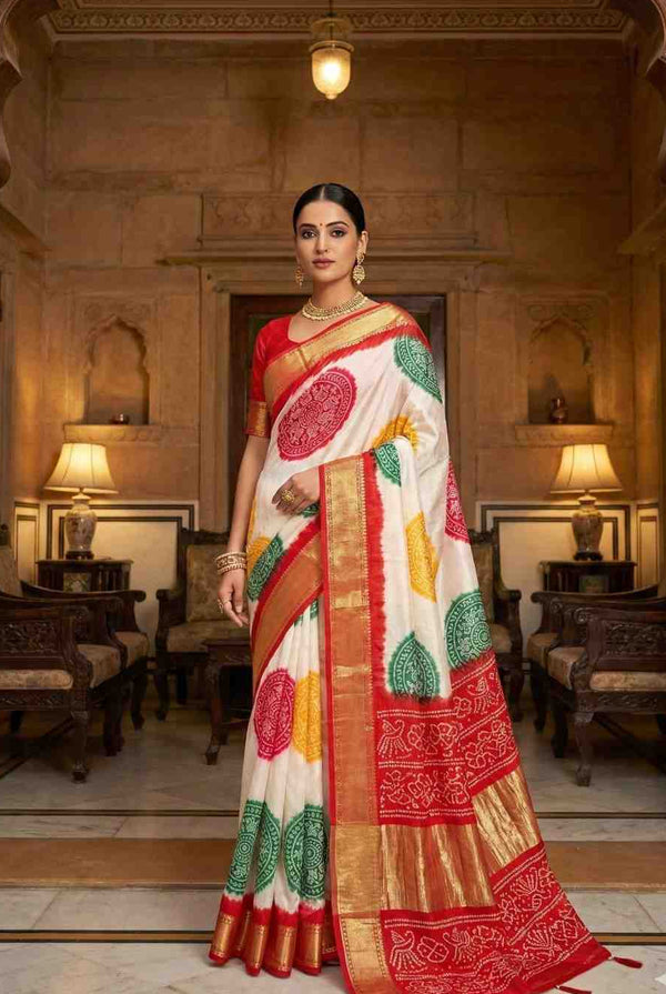 Crepe Satin Silk Saree with Bandini