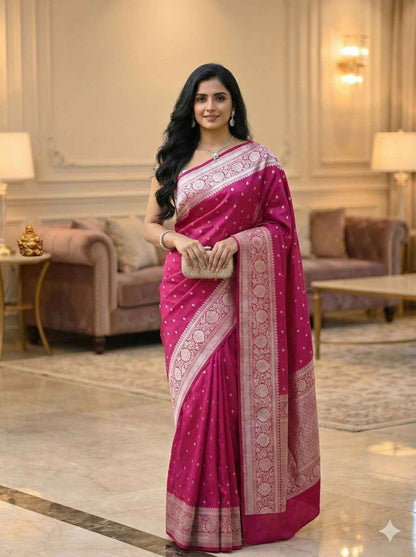 Pink colour Banarasi Kathan Silk Saree