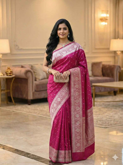 Pink colour Banarasi Kathan Silk Saree