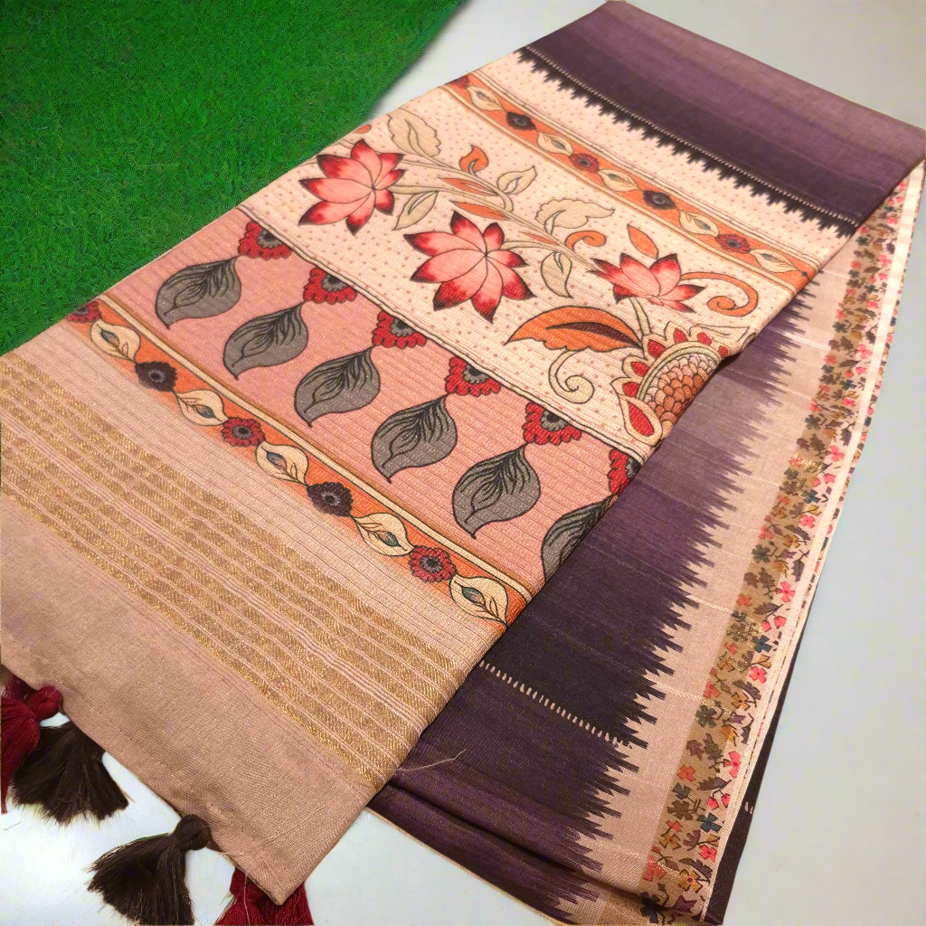 Tussar Jute Silk Saree with beautiful Pallu and blouse