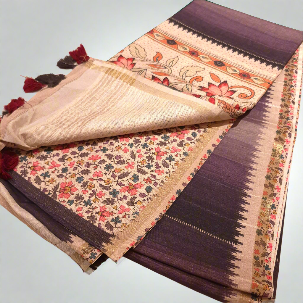 Tussar Jute Silk Saree with beautiful Pallu and blouse