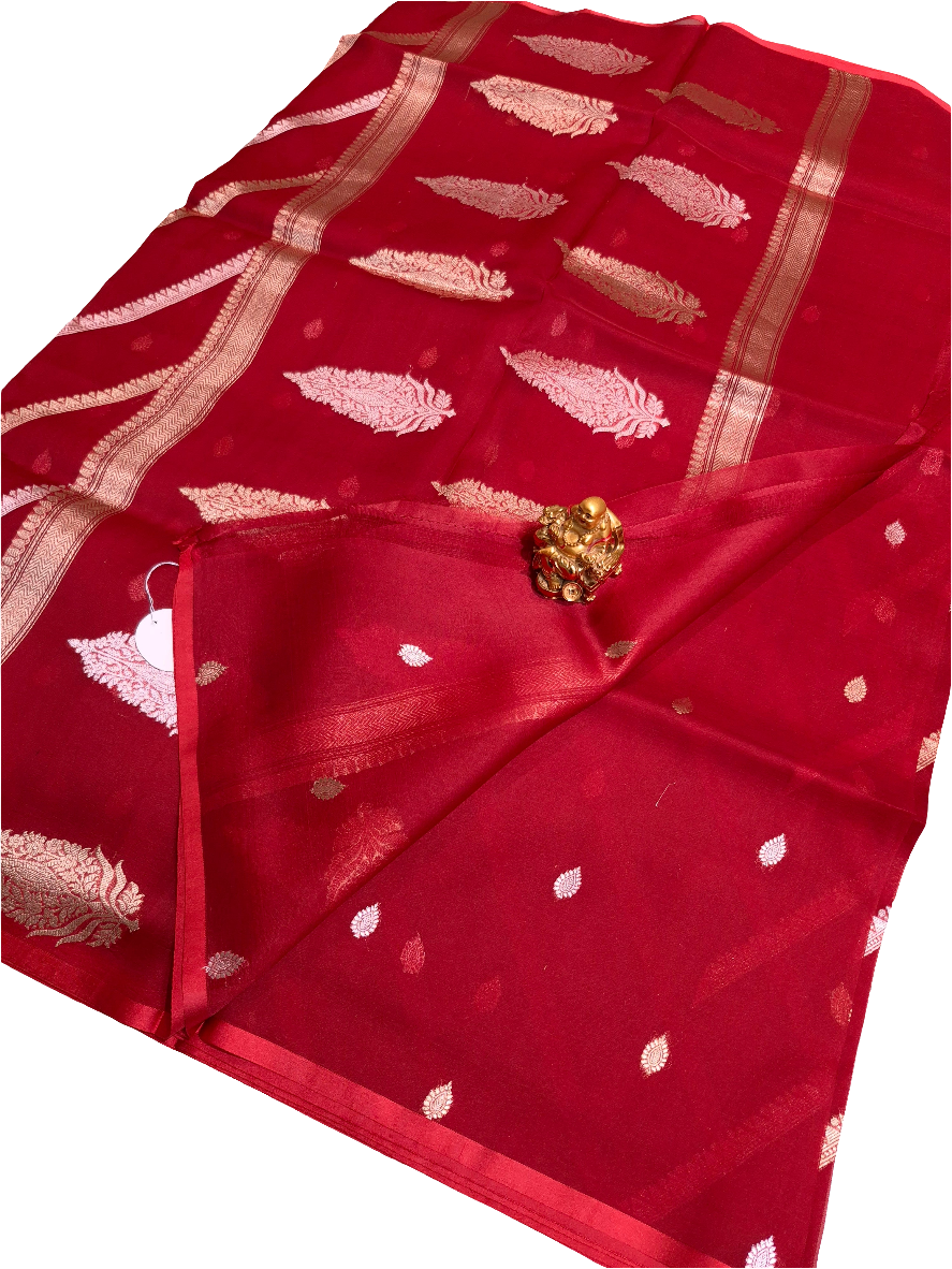 Red Colour Pure Handloom Kora Organza Saree