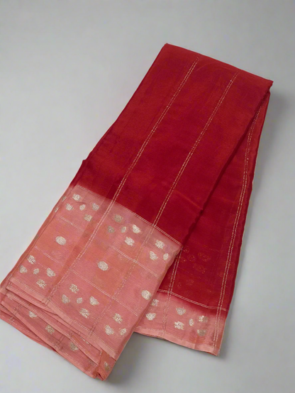 Peach n rust Orange Elegant Semi Mysore Crepe Silk Saree with nice vintage borders