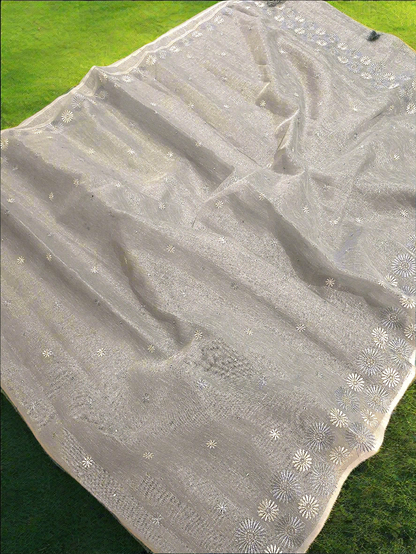 Lenin Tissue Saree With Embroidery & Mirror work