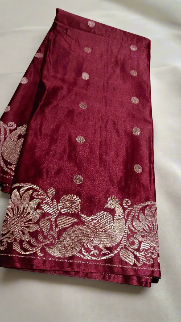 Crepe Satin Silk with Peacock Weaving