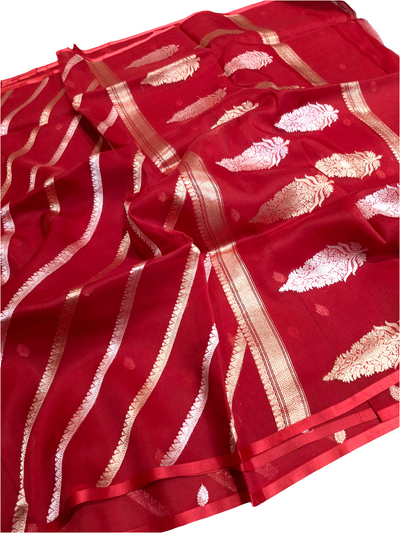 Red Colour Pure Handloom Kora Organza Saree
