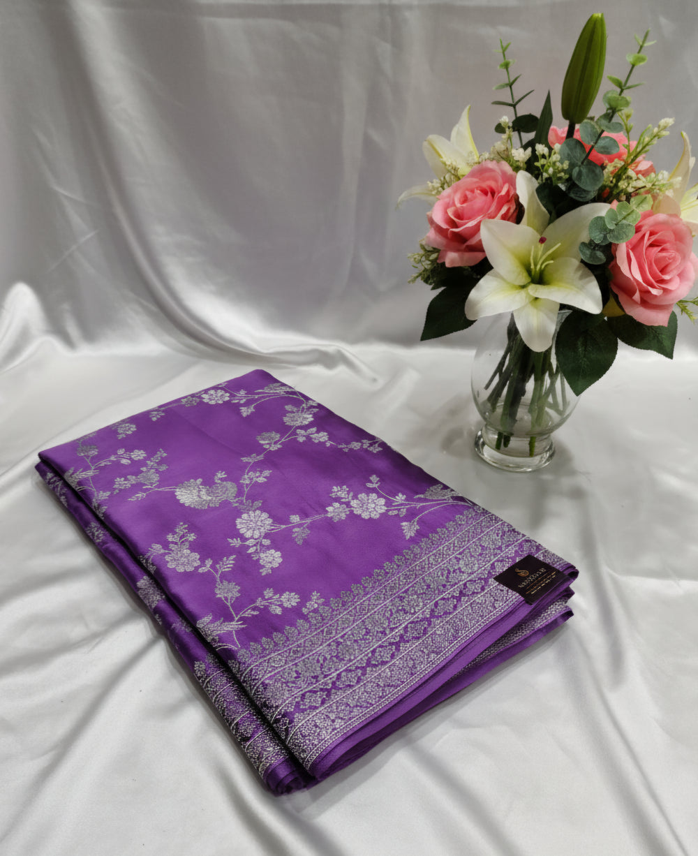 Purple Banarasi Mashru Silk with allover weaving saree