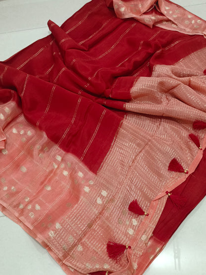 Peach n rust Orange Elegant Semi Mysore Crepe Silk Saree with nice vintage borders