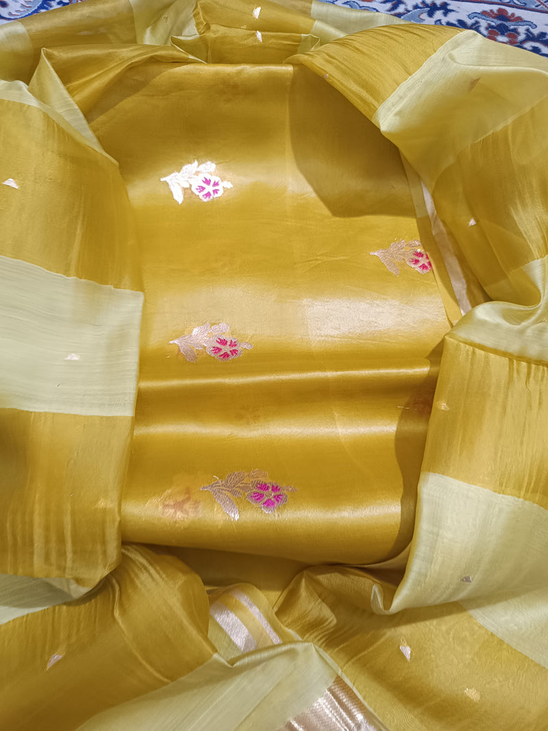 Pure Handloom Chiniya silk Top and  Pure kora silk duppatta with Meena kaduwa weaving