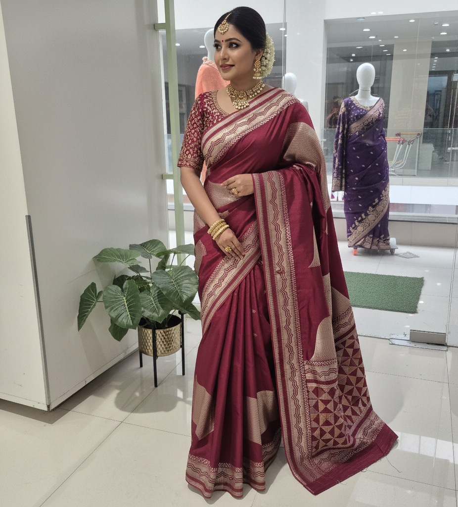 Pure Banarasi munga Silk with allover designer weaving