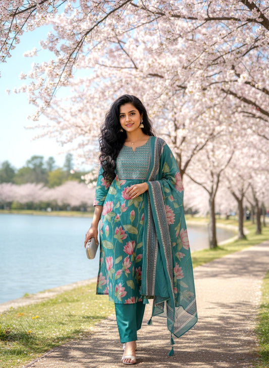 Cotton 3pc Suit with Embroidery