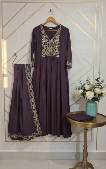Beautiful Wine colour ready to wear embroidery 3pc Suit
