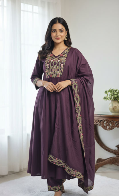 Beautiful Wine colour ready to wear embroidery 3pc Suit
