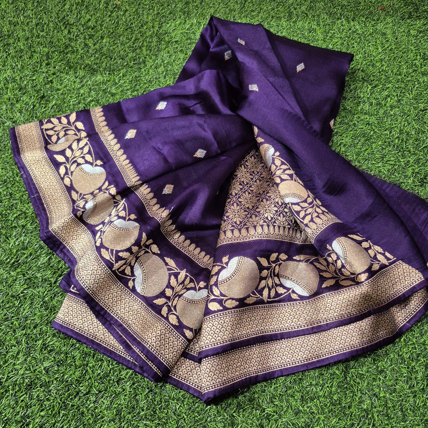 Pure Banarasi Mashru Silk Saree with  grand silver n gold weaving